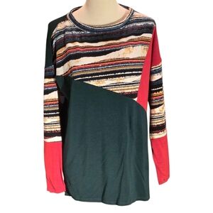 Celeste Women's Colorblock & Striped Long Sleeve Top – Size M – Made in USA